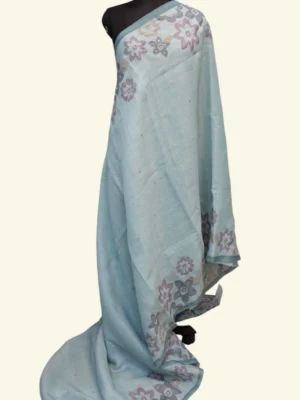 Pastel Ice Blue Tissue Linen Saree
