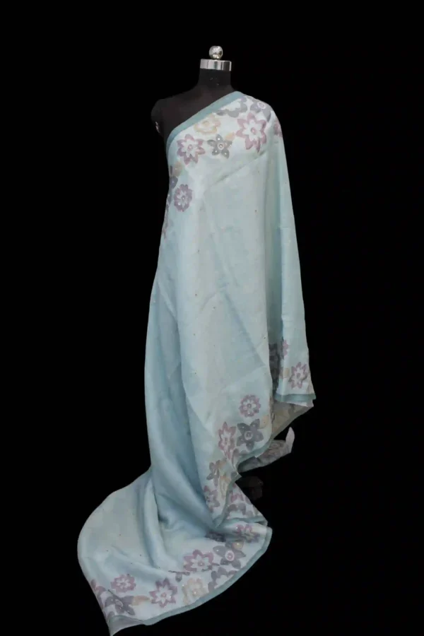 Pastel Ice Blue Tissue Linen Saree