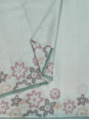 Pastel Ice Blue Tissue Linen Saree CLOSEUP