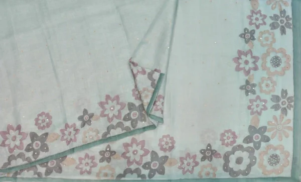 Pastel Ice Blue Tissue Linen Saree