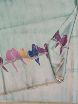 Pastel Sea Green Line Saree closeup