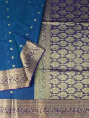 Peacock Blue Pure Silk Cotton Saree – closeup
