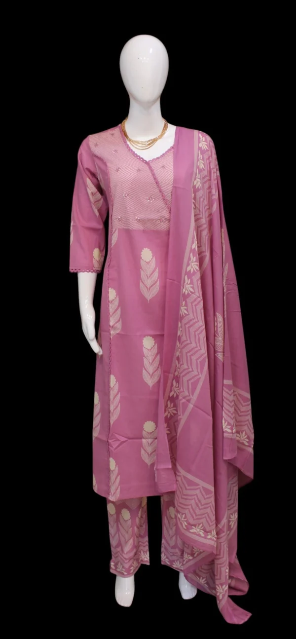 Pink Cotton Printed Kurti Set