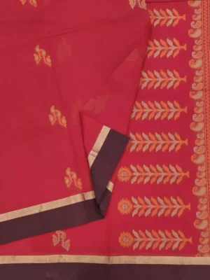 Raspberry Red Pure Kovai Cotton Saree-closeup