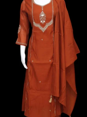 Rust Orange Vichitra Silk Salwar Set