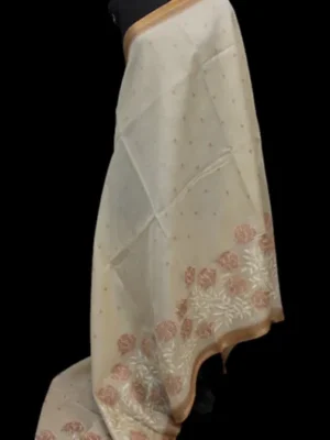 Beige Kota Checks Appliqué Work Saree