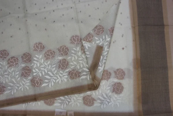 Beige Kota Checks Appliqué Work Saree