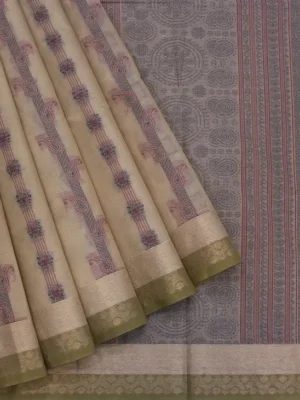 Pure Handloom Kovai Cotton Saree In Beige