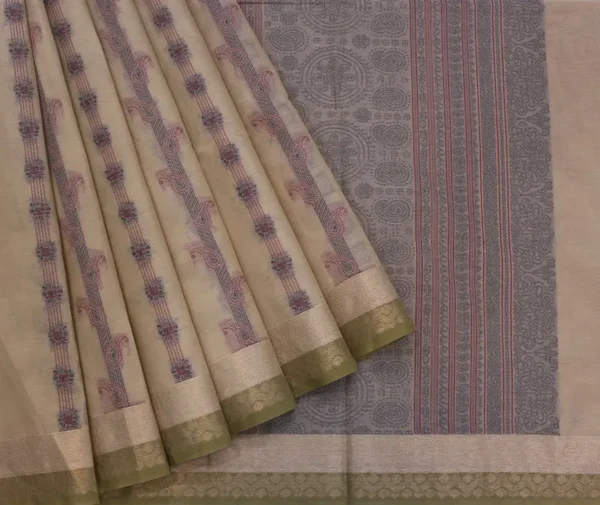 Pure Handloom Kovai Cotton Saree In Beige