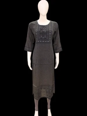 Black Cotton Kurti In Embroided Yoke