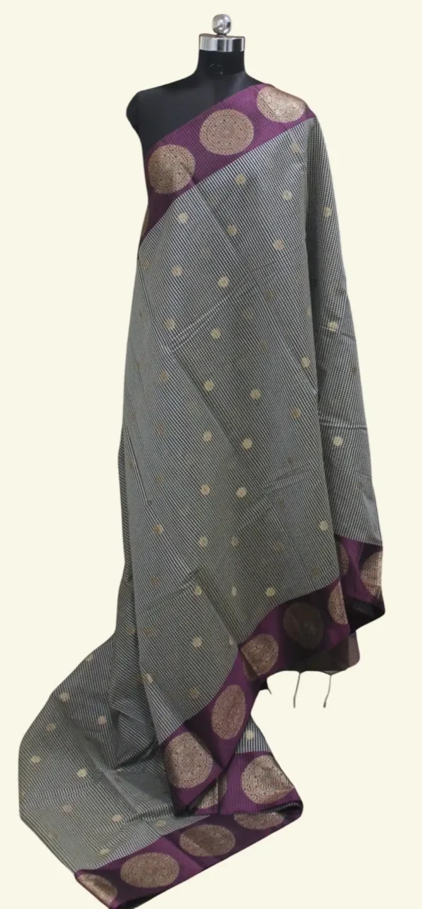 Semi Chanderi Saree In Black And White