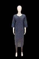 Navy Blue Cotton Kurta In Leheriya Style
