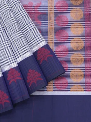 Pure Handloom Temple Cotton Saree Royal Blue & White