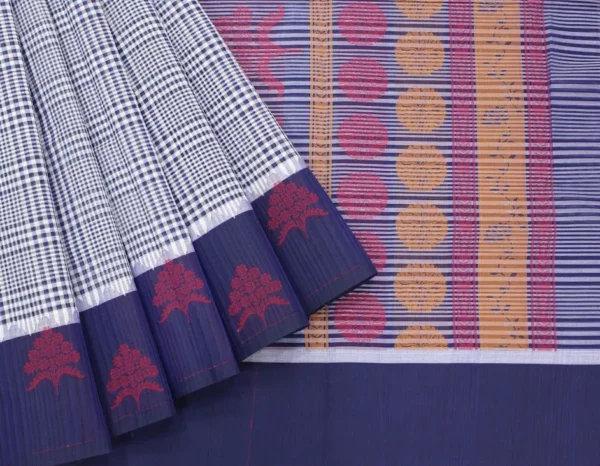 Pure Handloom Temple Cotton Saree Royal Blue & White