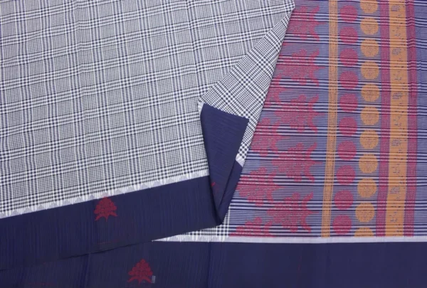 Pure Handloom Temple Cotton Saree Royal Blue & White