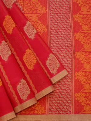 Pure Handloom Kovai Cotton Saree In Brick Red