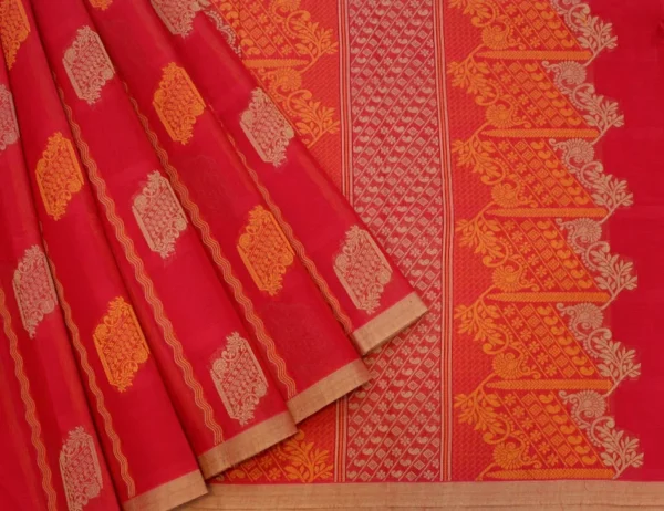 Pure Handloom Kovai Cotton Saree In Brick Red