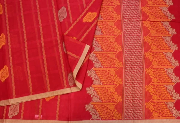 Pure Handloom Kovai Cotton Saree In Brick Red