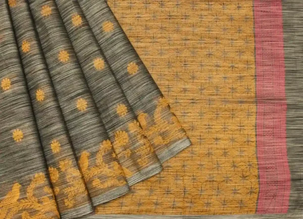 Charcoal Grey Pure Kovai Cotton Saree