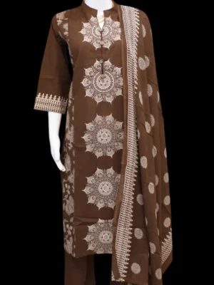 Coffee Brown With Beige Cream Three Piece Salwar Sets