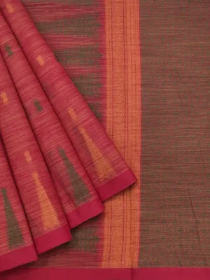 Pure Handloom Kovai Cotton Saree In Coral Orange Shade
