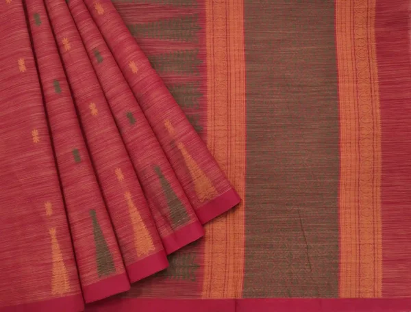 Pure Handloom Kovai Cotton Saree In Coral Orange Shade