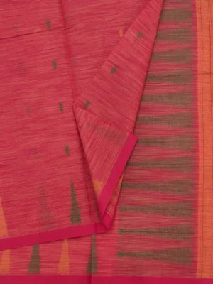Close-up of tree thread motifs and green geometric work on Coral Orange Shade Kovai Cotton Saree