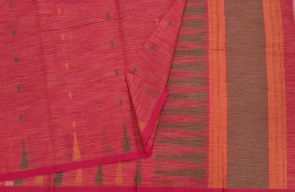 Pure Handloom Kovai Cotton Saree In Coral Orange Shade