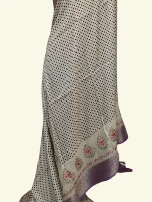 Premium Crepe Cream Saree In Polka Dots