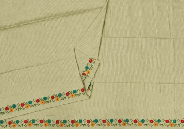 Semi Tussar Saree In Cream Shade With Embroided