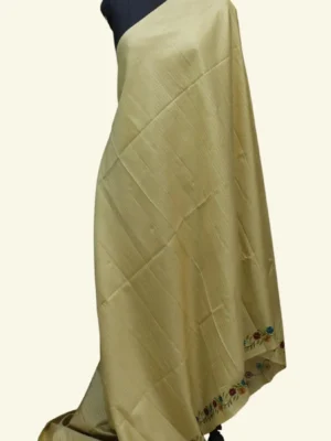 Cream Semi Tussar Saree with colorful floral vine embroidery