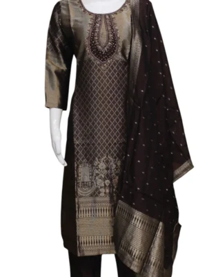 Dark Chocolate Brown Salwar Set In Silk Blend