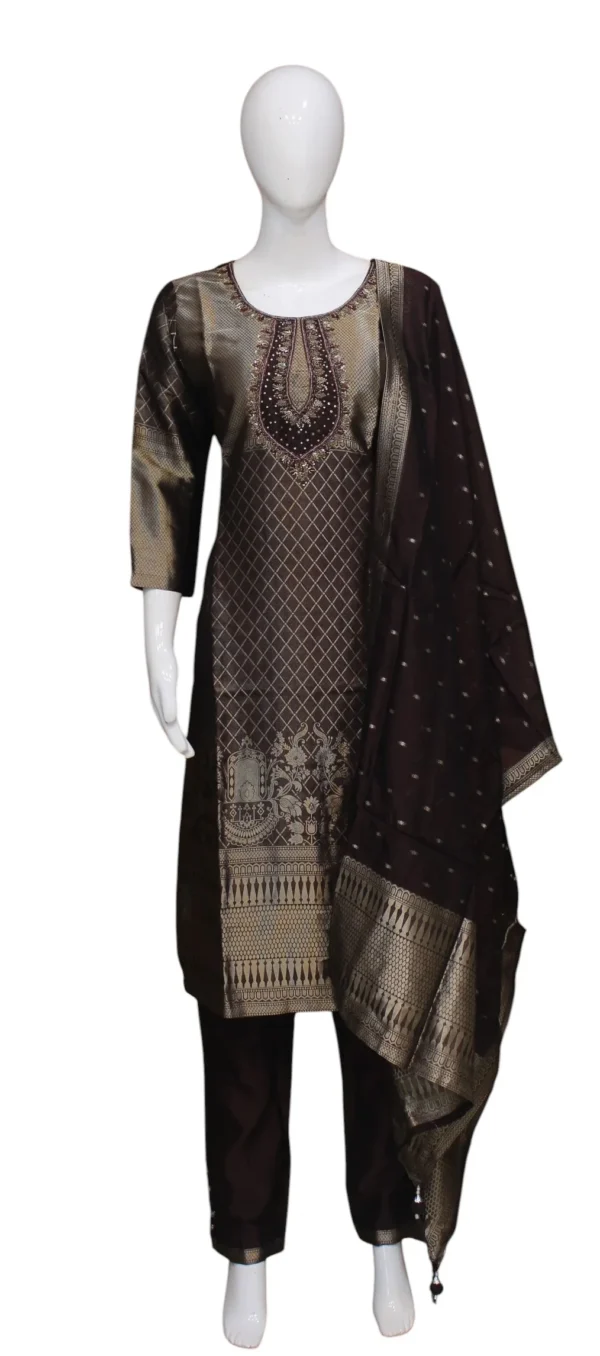 Dark Chocolate Brown Salwar Set In Silk Blend