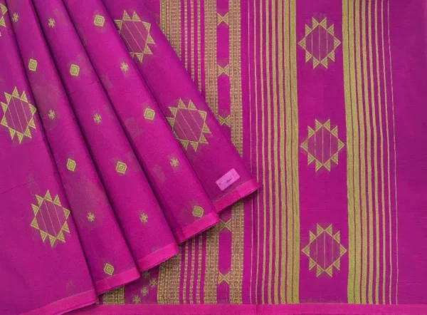 Pure Handloom Kovai Cotton Sarees In Deep Pink Shade