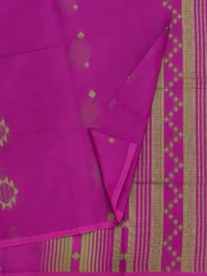 Close-up of geometric starburst motifs and zari detailing on Deep Pink Kovai Cotton Saree