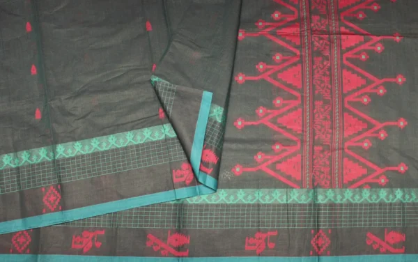 Pure Handloom Kovai Cotton Saree In Deep Teal Green