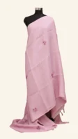 Linen Tissue Saree In Dusty Pink With Floral Embroidery
