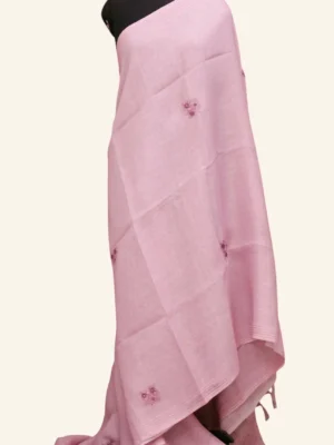 Linen Tissue Saree In Dusty Pink With Floral Embroidery
