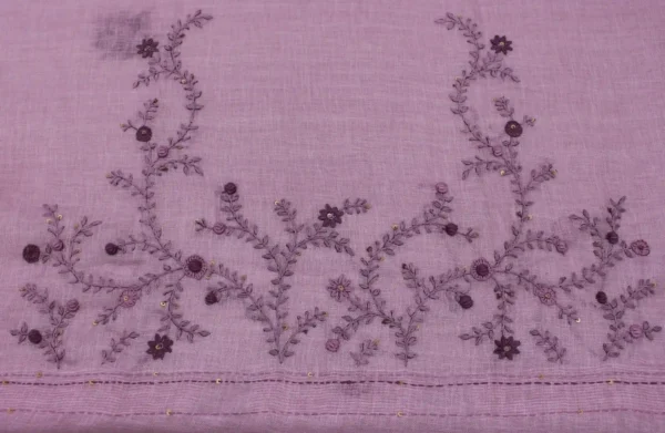 Linen Tissue Saree In Dusty Pink With Floral Embroidery