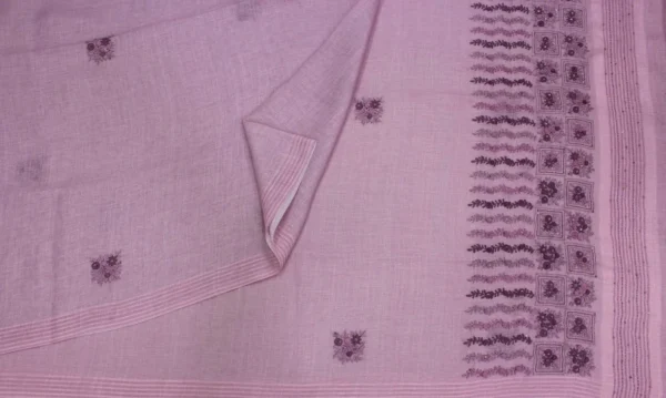 Linen Tissue Saree In Dusty Pink With Floral Embroidery
