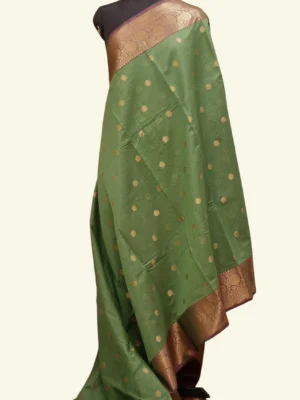 Semi Chanderi Saree In Forest Green Shade