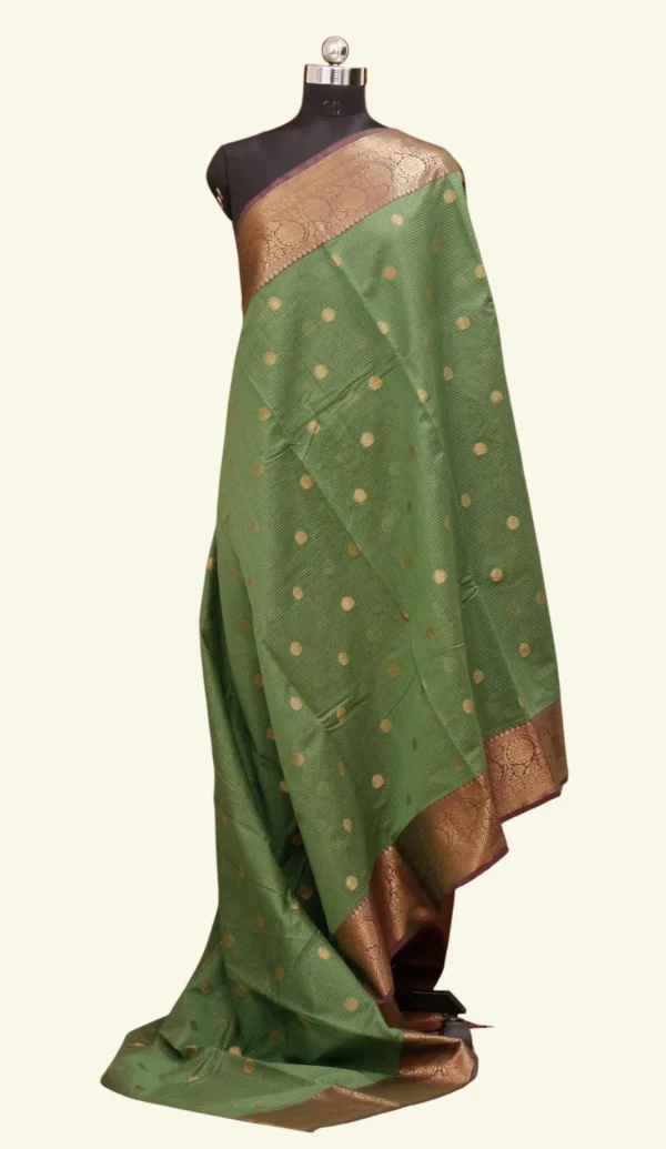 Semi Chanderi Saree In Forest Green Shade
