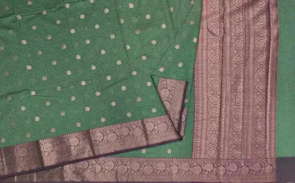 Semi Chanderi Saree In Forest Green Shade