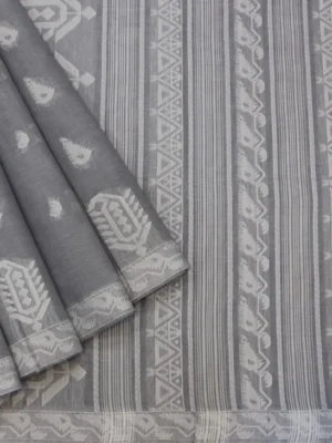 Pure Handloom Kovai Cotton Saree In Grey Shade
