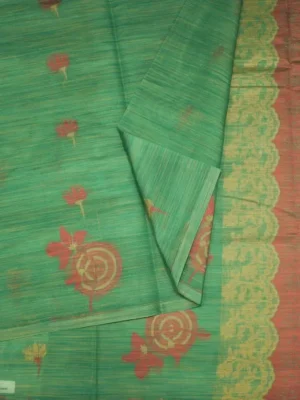 Close-up of woven floral and geometric motifs on Jade Green Kovai Cotton Saree