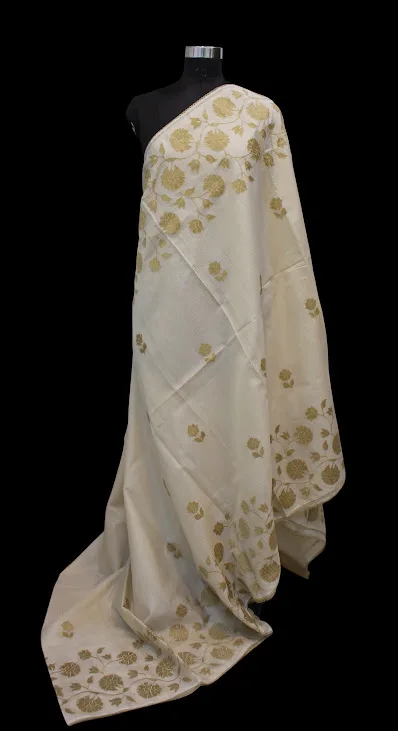 Ivory Kota Checks Saree Applique Work