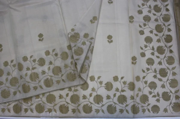 Ivory Kota Checks Saree Applique Work