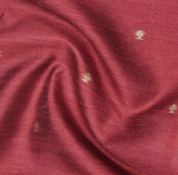 Semi Tussar Saree In Light Ash Base With Crimson Red