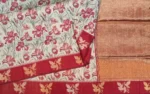 Semi Tussar Saree In Light Ash Base With Crimson Red