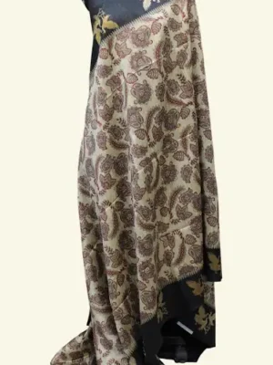 Light Cream Semi Tussar Saree With Jet Black